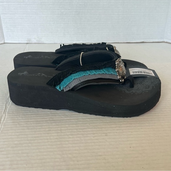 Montana West MANDALA CROSS CONCHO FRINGE WEDGE WESTERN FLIP-FLOP Sz 11 🍒 - Picture 8 of 11